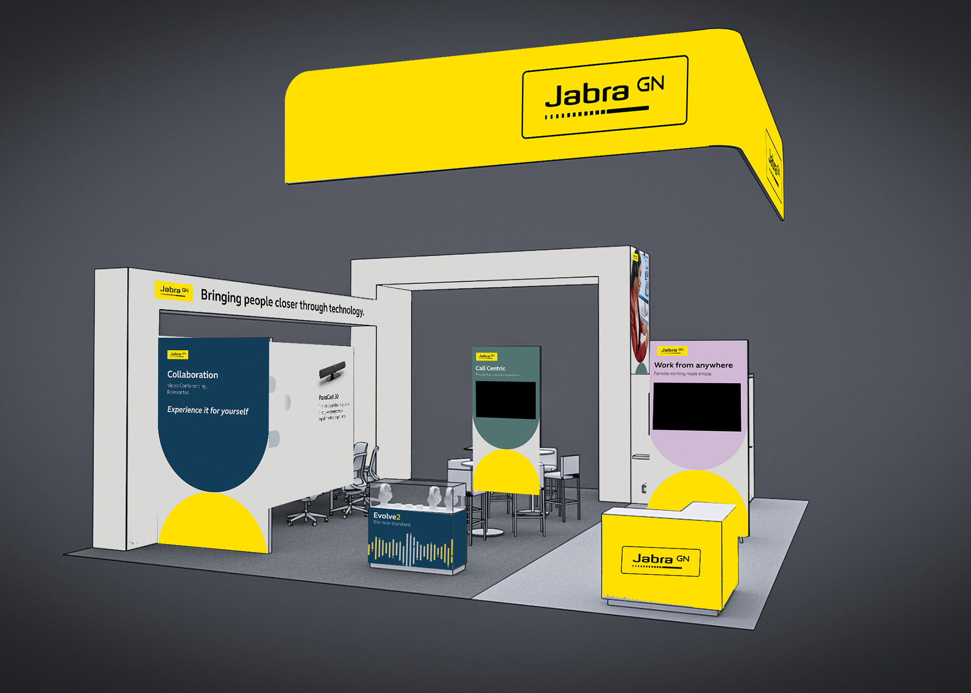 Trade show booth concept render for the Enterprise zone.