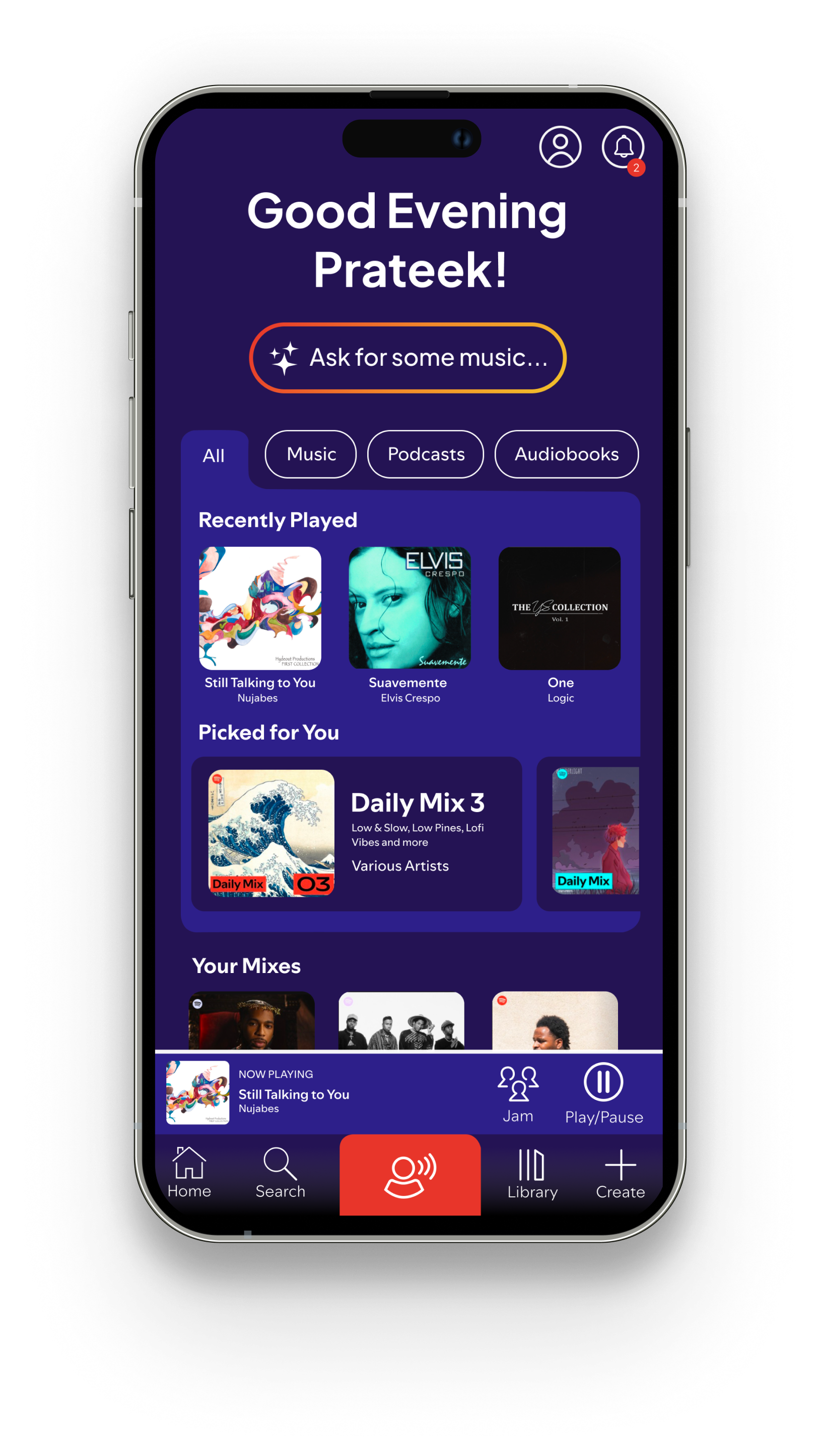 Mobile home screen on the redesigned canvas.