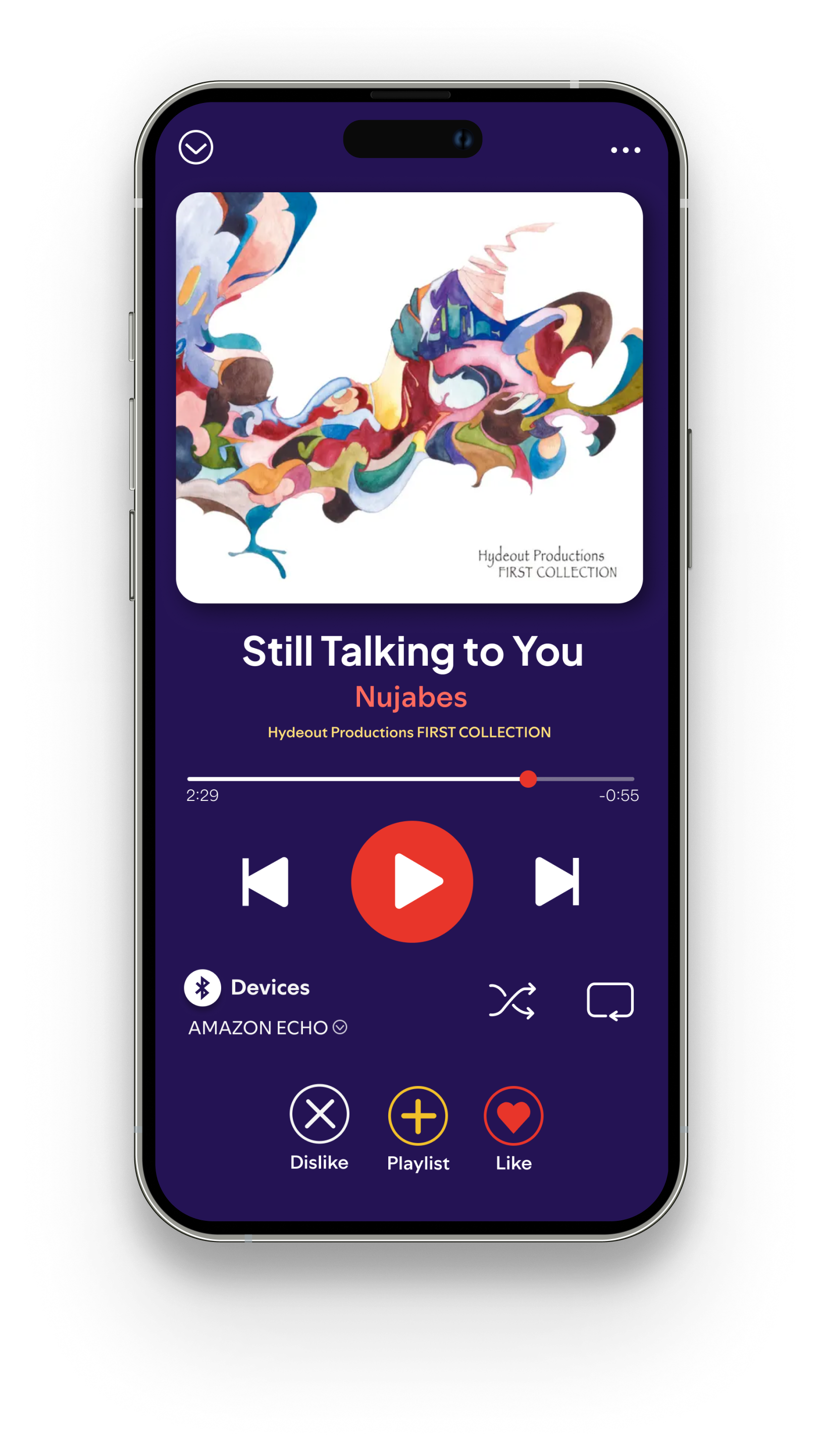 Mobile now-playing screen, artwork filling the upper half.